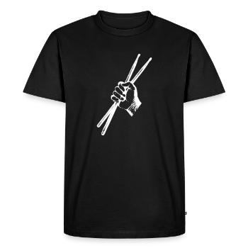 Deux baguettes de tambour Baguettes de tambour dans une main forte - T-shirt Premium bio Homme - noir - Devant - Nico (187cm)