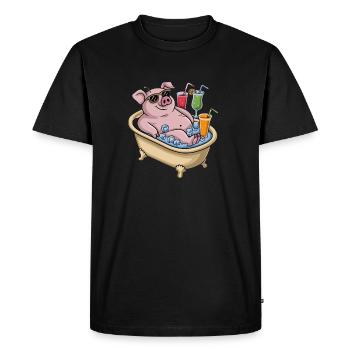 Cochon relaxant dans le bain avec cocktails - T-shirt Premium bio Homme - noir - Devant - Nico (187cm)