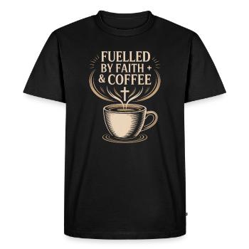 Alimenté par la foi et le café Glaube Kaffee Kreuz - T-shirt Premium bio Homme - noir - Devant - Nico (187cm)