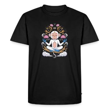 Meditating monkey with lotus bed and - Men's Premium Organic T-Shirt - black - Front - Nico (187cm)