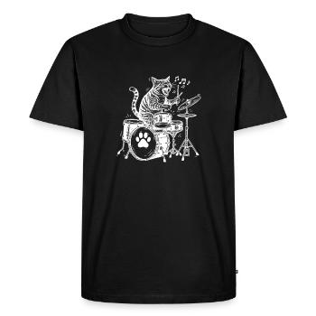 Batteur Drôle de Batteur Chat Musique - T-shirt Premium bio Homme - noir - Devant - Nico (187cm)