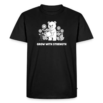 Bear watering flowers – strength growing - Men's Premium Organic T-Shirt - black - Front - Nico (187cm)