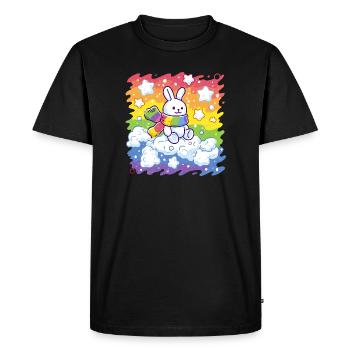 Lapin arc-en-ciel sur nuage - T-shirt Premium bio Homme - noir - Devant - Nico (187cm)