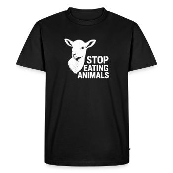 Bien-être animal | Arrêtez de manger des animaux Déclaration végétalienne - T-shirt Premium bio Homme - noir - Devant - Nico (187cm)