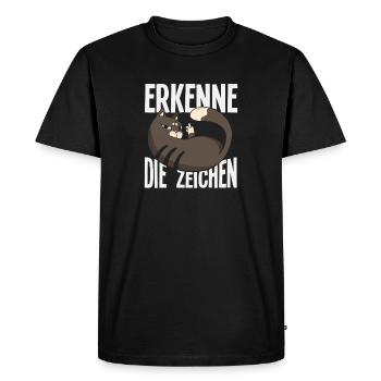 Reconnaître les signes - Message du chat effronté - T-shirt Premium bio Homme - noir - Devant - Nico (187cm)