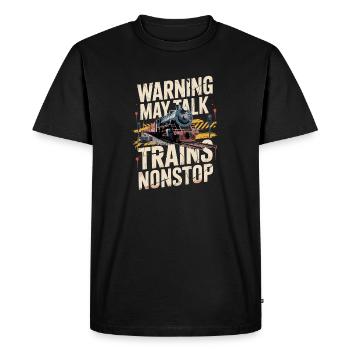 Warning: Could talk about trains incessantly - Men's Premium Organic T-Shirt - black - Front - Nico (187cm)
