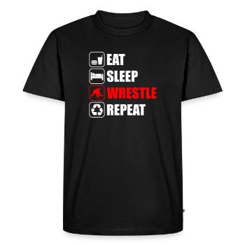 Mange, dors, lutte drôle, lutteur - T-shirt Premium bio Homme - noir - Devant - Nico (187cm)