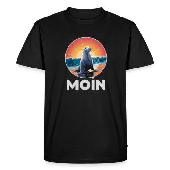 MOIN Seal Vagues de la mer du Nord Coucher du soleil - T-shirt Premium bio Homme - noir - Devant - Nico (187cm)