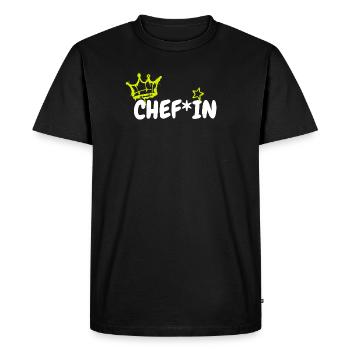 Chef Grafiti Krone, Stern - Men's Premium Organic T-Shirt - black - Front - Nico (187cm)