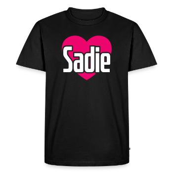 J’aime Sadie Coeur rose J’aime Sadie - T-shirt Premium bio Homme - noir - Devant - Nico (187cm)