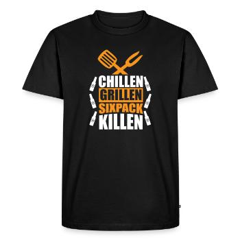 Griller un six-pack de tuerie / Dire drôle sur le barbecue - T-shirt Premium bio Homme - noir - Devant - Nico (187cm)