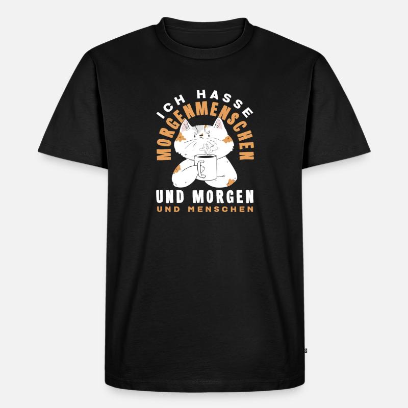 Ich hasse Morgenmenschen Kaffee Katze - Männer Premium Bio T-Shirt - Schwarz