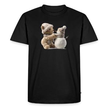 Winter cuddle teddy meets snowman - Men's Premium Organic T-Shirt - black - Front - Nico (187cm)