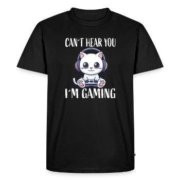 Chat gamer avec un casque - T-shirt Premium bio Homme - noir - Devant - Nico (187cm)