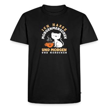 Je déteste les gens du matin Chat au café - T-shirt Premium bio Homme - noir - Devant - Nico (187cm)