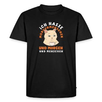Je déteste les gens du matin Chat au café - T-shirt Premium bio Homme - noir - Devant - Nico (187cm)