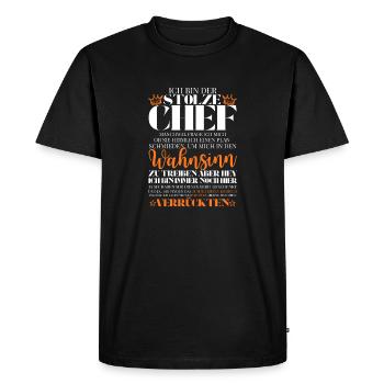 Patron d’une équipe folle – dicton des hommes - T-shirt Premium bio Homme - noir - Devant - Nico (187cm)