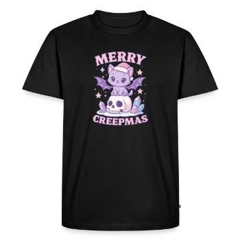 Crâne de Noël gothique pastel de chat Merry Creepmas - T-shirt Premium bio Homme - noir - Devant - Nico (187cm)