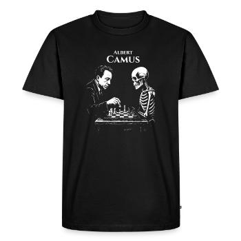 Albert Camus Existential Chess Duel - Men's Premium Organic T-Shirt - black - Front - Nico (187cm)