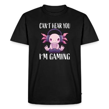 Gaming Axolotl with Headphones - Men's Premium Organic T-Shirt - black - Front - Nico (187cm)