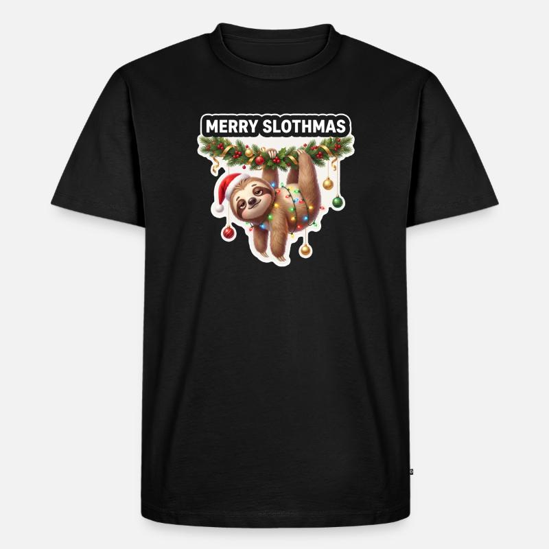 Frohe Slothmas Lichterkette - Männer Premium Bio T-Shirt - Schwarz