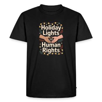 Lumières de Noël et droits de l’homme - T-shirt Premium bio Homme - noir - Devant - Nico (187cm)