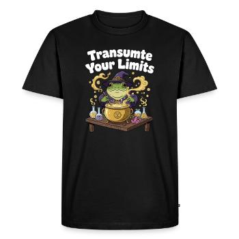 Transmute Borders – Frog Spell - Men's Premium Organic T-Shirt - black - Front - Nico (187cm)