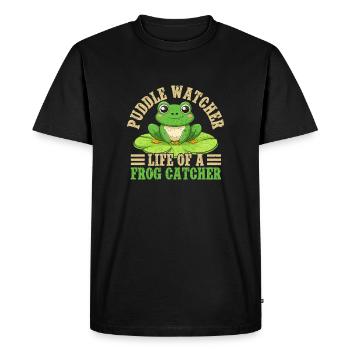 Grenouille Attrape-Grenouille Observatrice de Flaques - T-shirt Premium bio Homme - noir - Devant - Nico (187cm)