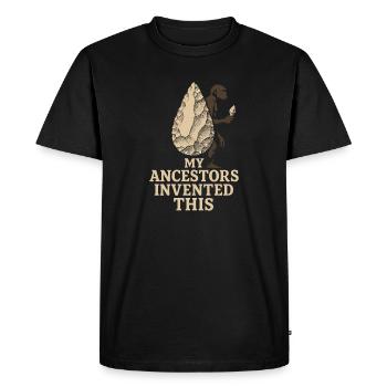 Outils préhistoriques en pierre d’Homo - T-shirt Premium bio Homme - noir - Devant - Nico (187cm)
