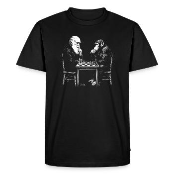 Darwin spielt Schach mit dem Affen – Evolutionsspiel - Männer Premium Bio T-Shirt - Schwarz - Vorne - Nico (187cm)
