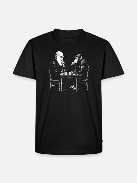 Darwin joue aux échecs avec un singe - Jeu d’évolution - T-shirt Premium bio Homme - noir