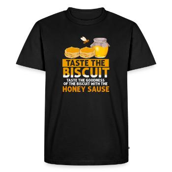 Taste the Biscuit with Honey Sauce - Men's Premium Organic T-Shirt - black - Front - Nico (187cm)