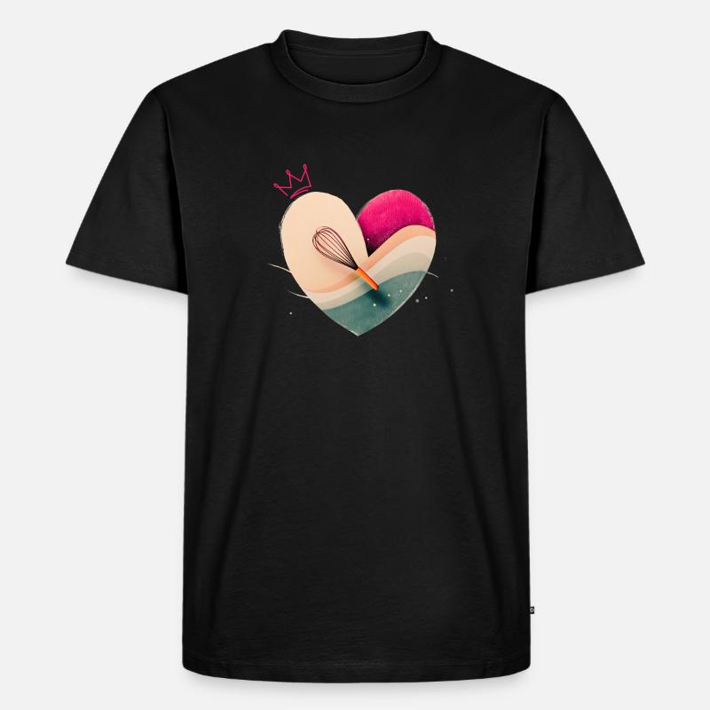 Herz mit Krone - Backen - Männer Premium Bio T-Shirt - Schwarz