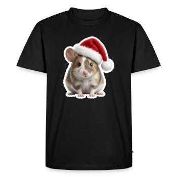 Une souris mignonne avec un grand chapeau de Noël - T-shirt Premium bio Homme - noir - Devant - Nico (187cm)