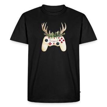 Christmas controller with deer antlers - Men's Premium Organic T-Shirt - black - Front - Nico (187cm)