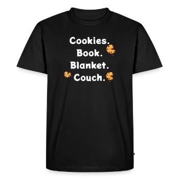 Cookies. Livre. Couverture. Canapé - T-shirt Premium bio Homme - noir - Devant - Nico (187cm)
