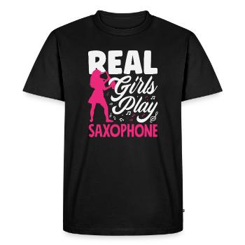 Girl Saxophone Saxophonist Soloist Band Member - Men's Premium Organic T-Shirt - black - Front - Nico (187cm)