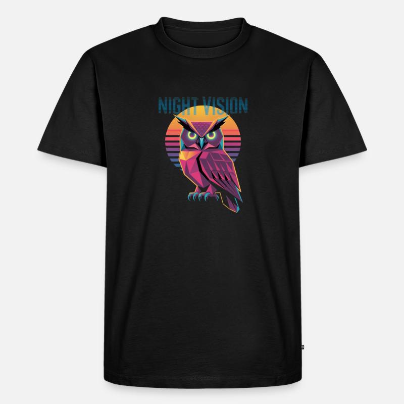 Night Vision Eule Retro Synthwave Sunset - Männer Premium Bio T-Shirt - Schwarz