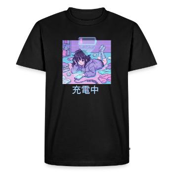 Fille Anime Batterie faible en charge Pixel Art - T-shirt Premium bio Homme - noir - Devant - Nico (187cm)