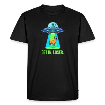 Get In Loser - Lama Alien OVNI drôle - T-shirt Premium bio Homme - noir - Devant - Nico (187cm)