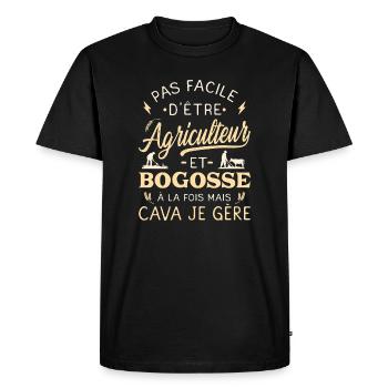 Bogosse Agriculteur Humour  Agriculture Paysan - T-shirt Premium bio Homme - noir - Devant - Nico (187cm)