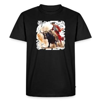 Matador et taureau en cape rouge - T-shirt Premium bio Homme - noir - Devant - Nico (187cm)