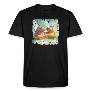 Hippopotames de la mer du Sud dans les anneaux de nage - T-shirt Premium bio Homme - noir - Devant - Nico (187cm)