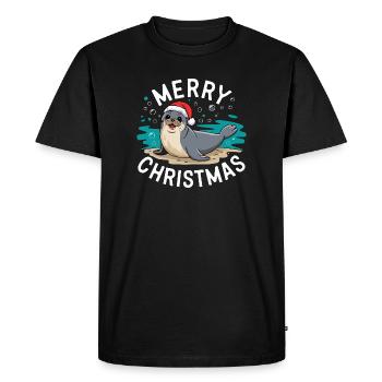 Joyeux Noël Mignon Phoque de Noël - T-shirt Premium bio Homme - noir - Devant - Nico (187cm)