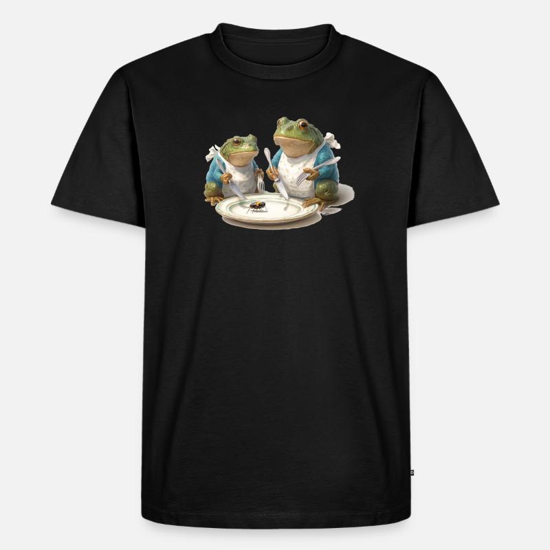 Frosch-Dinner: Fliege am Teller - Männer Premium Bio T-Shirt - Schwarz