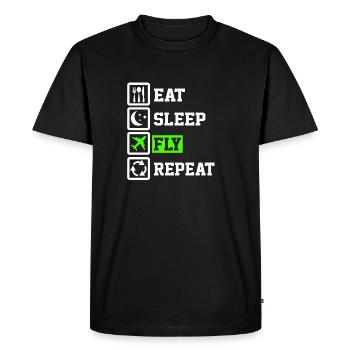 Eat Sleep Fly Repeat Funny Pilot Travel Aviation L - Men's Premium Organic T-Shirt - black - Front - Nico (187cm)