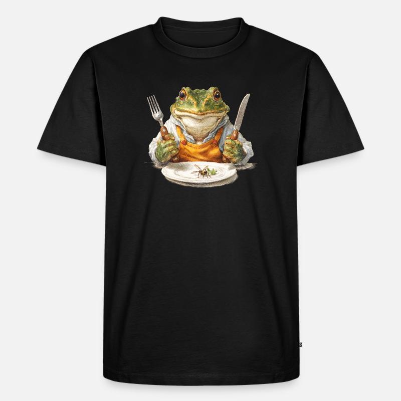 Froschkoch mit Gabel und Messer - Männer Premium Bio T-Shirt - Schwarz