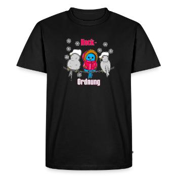 Winter Birds Cartoon – Funny Pecking Order - Men's Premium Organic T-Shirt - black - Front - Nico (187cm)