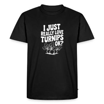 J’adore vraiment les navets, d’accord ? - T-shirt Premium bio Homme - noir - Devant - Nico (187cm)
