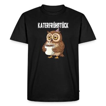 Hangover Breakfast Owl with Coffee Funny Hangover - Men's Premium Organic T-Shirt - black - Front - Nico (187cm)
